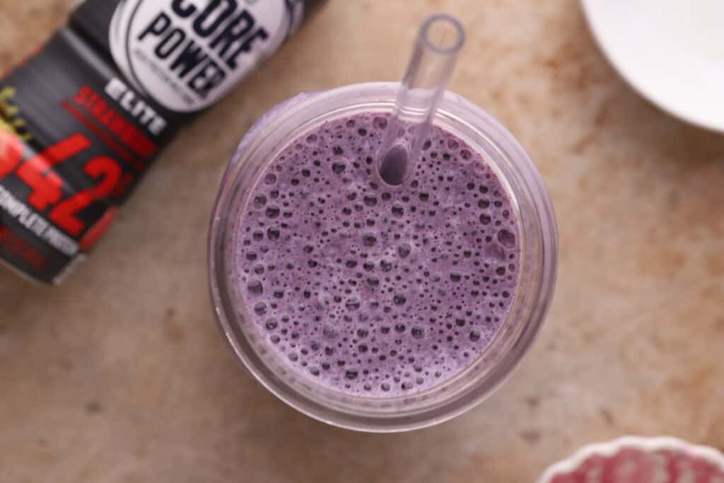 Blueberry protein shake recipe overhead shot