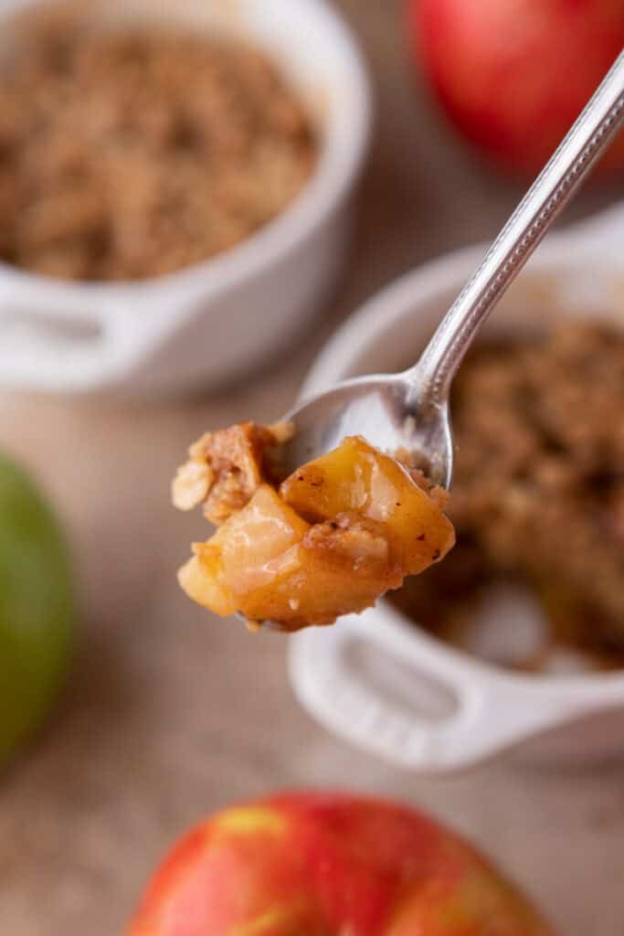 Microwave Apple Crisp for One recipe on a spoon