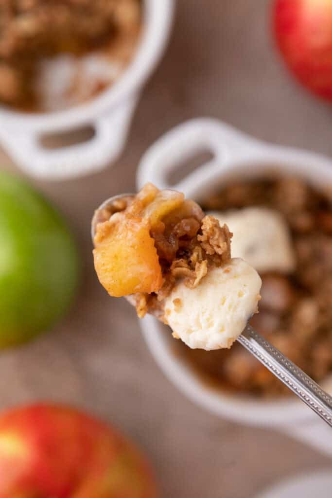 Microwave Apple Crisp for One recipe on a spoon