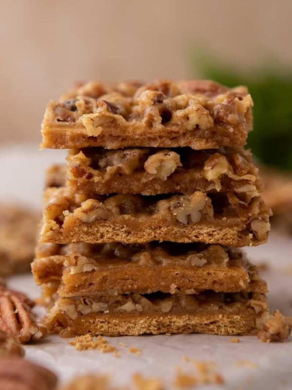 pecan pie bark recipe stacked on top of each other