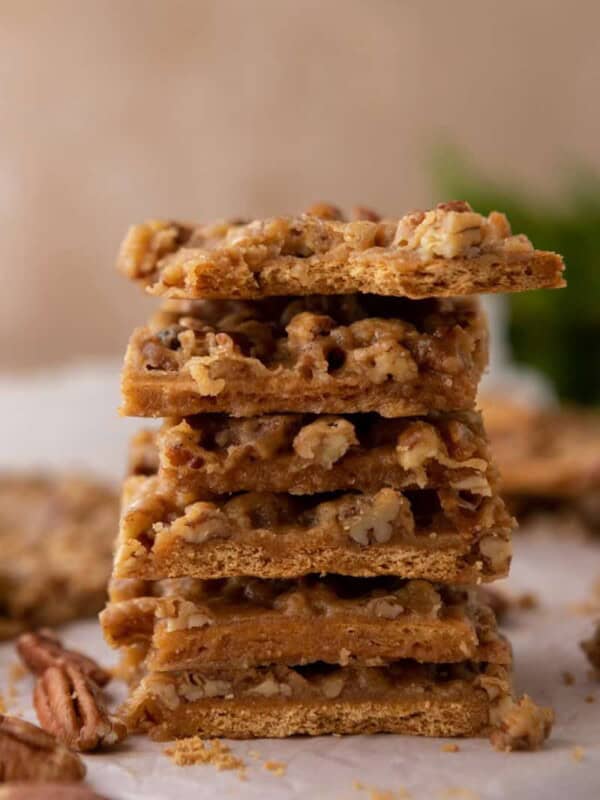 pecan pie bark recipe stacked on top of each other