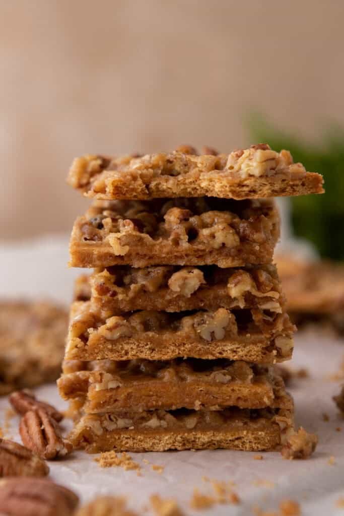 pecan pie bark recipe stacked on top of each other