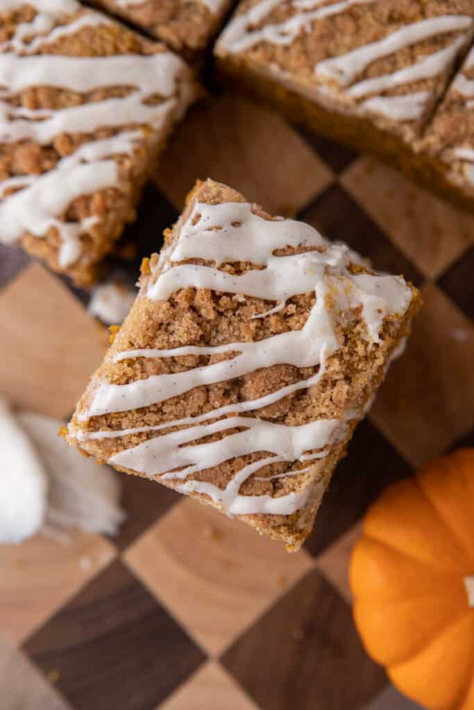 overhead shot of pumpkin coffee cake recipe 