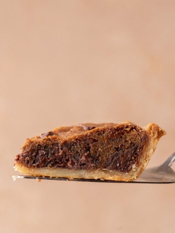 a slice of the chocolate chip cookie pie recipe