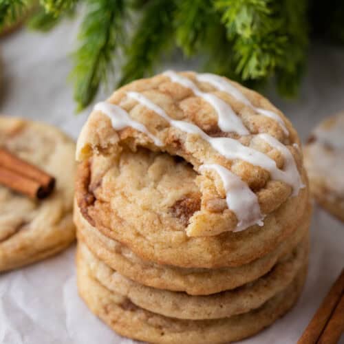 cinnamon roll sugar cookies stacked on each other