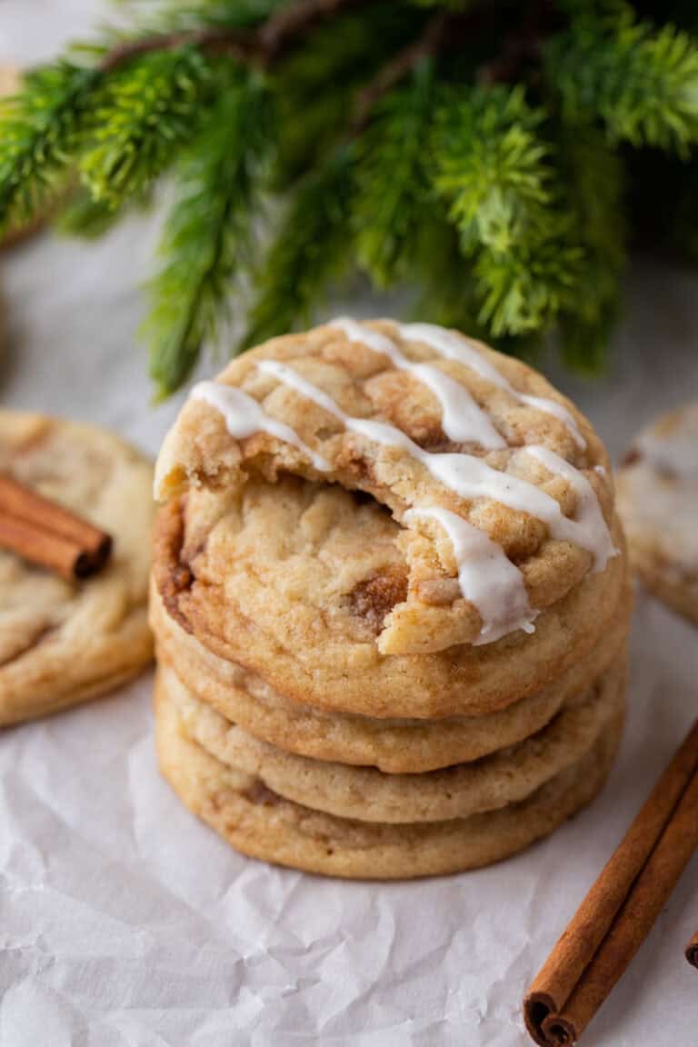 cinnamon roll sugar cookies stacked on each other