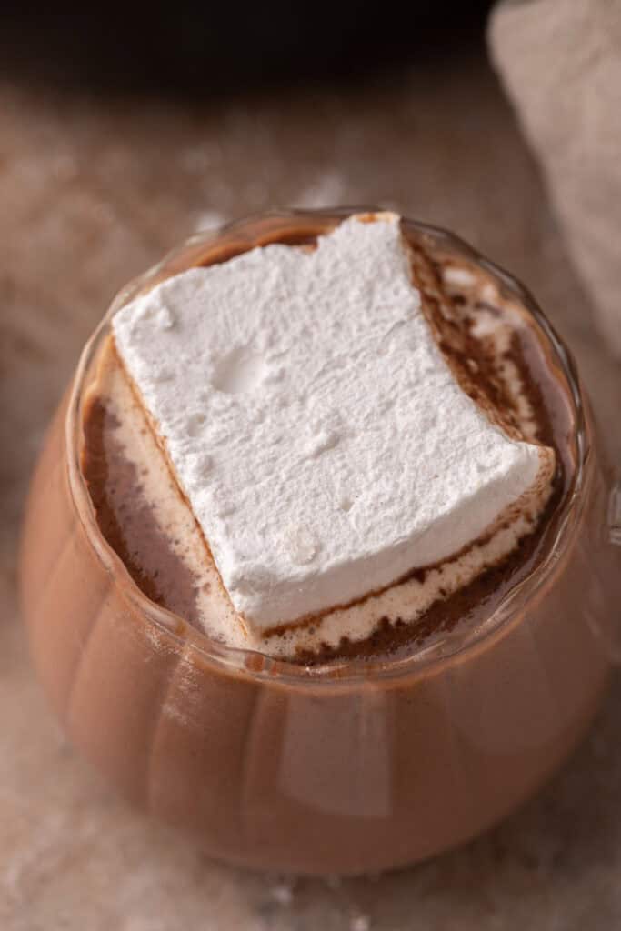 Close up of marshmallow in hot cocoa