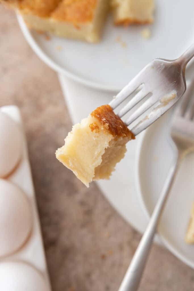 piece of the egg pie recipe on a fork