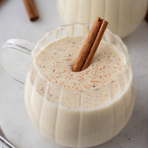 homemade eggnog recipe in a glass