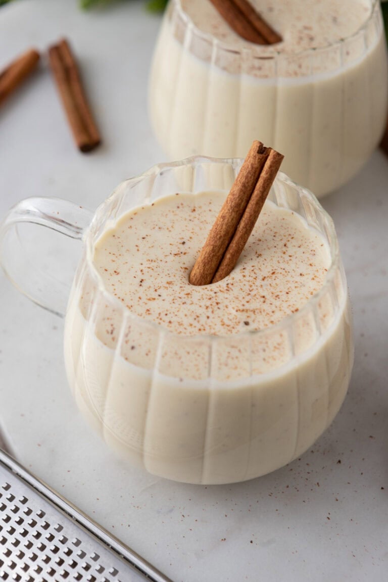 homemade eggnog recipe in a glass