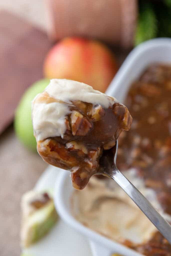 pecan pie dip recipe on a spoon