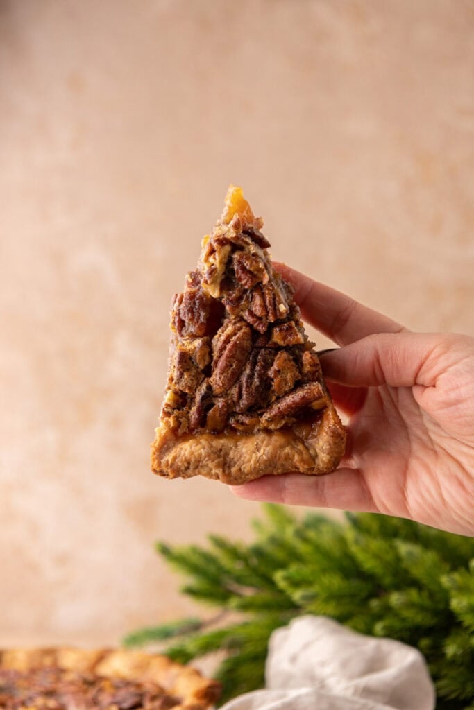 a slice of the traditional pecan pie recipe