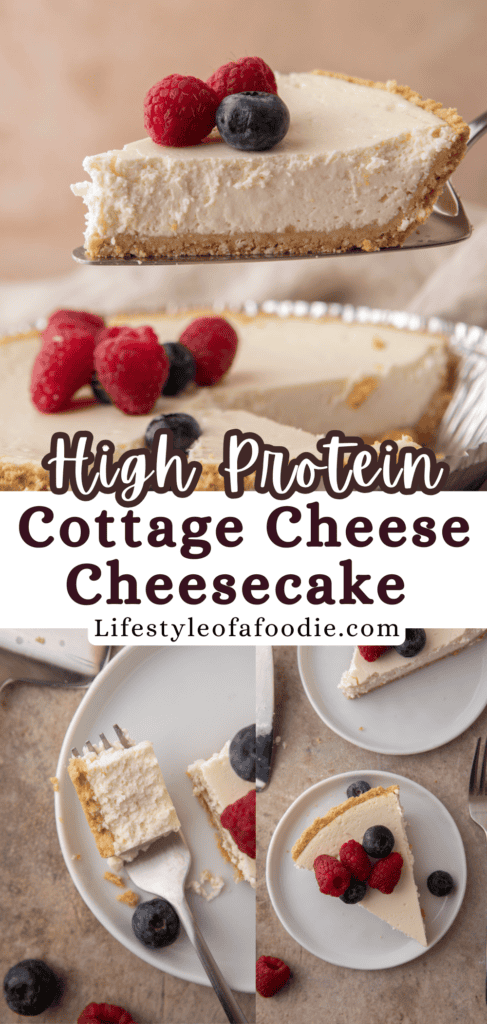 High Protein Cottage Cheese Cheesecake recipe pinterest pin