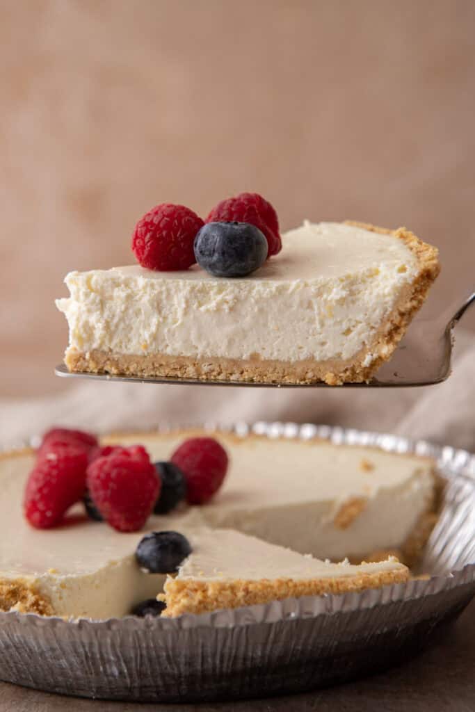 High Protein Cottage Cheese Cheesecake being scooped up