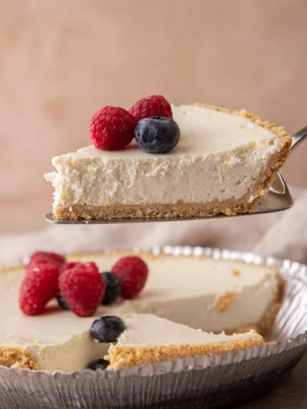 High Protein Cottage Cheese Cheesecake being scooped up