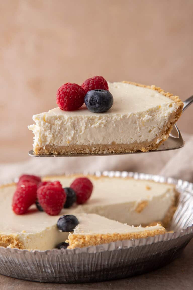 High Protein Cottage Cheese Cheesecake being scooped up