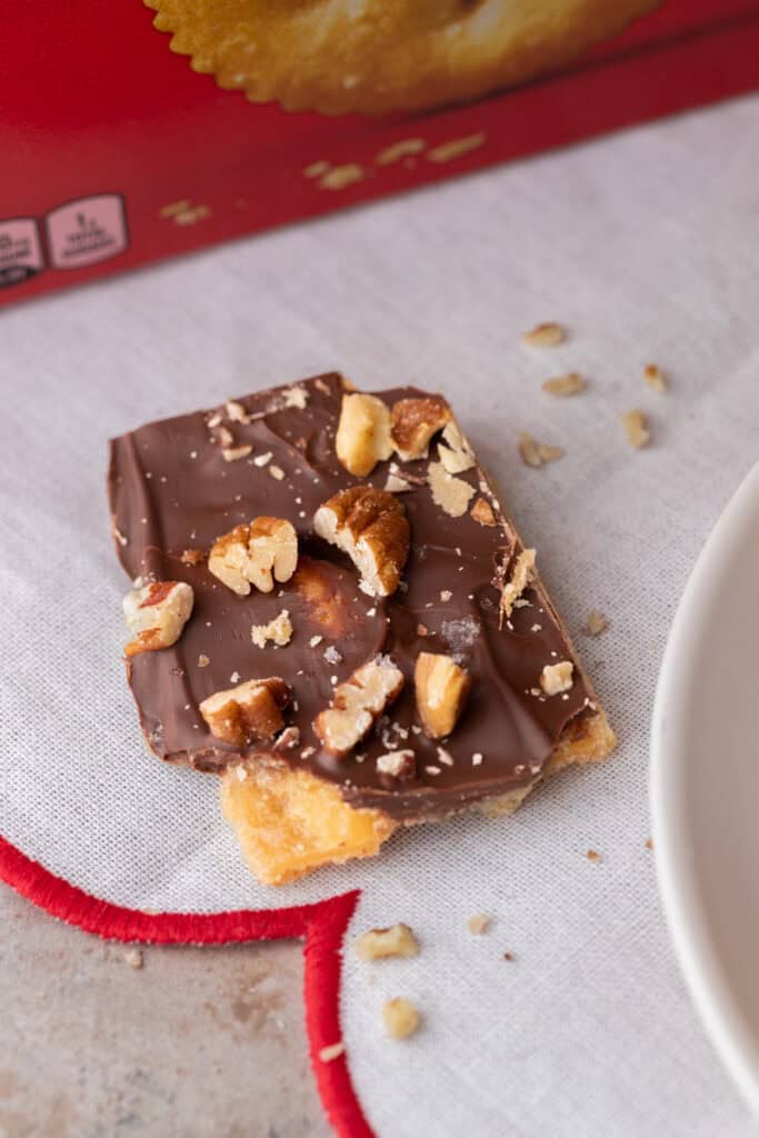 a single piece of the Ritz Cracker Toffee Christmas Crack recipe