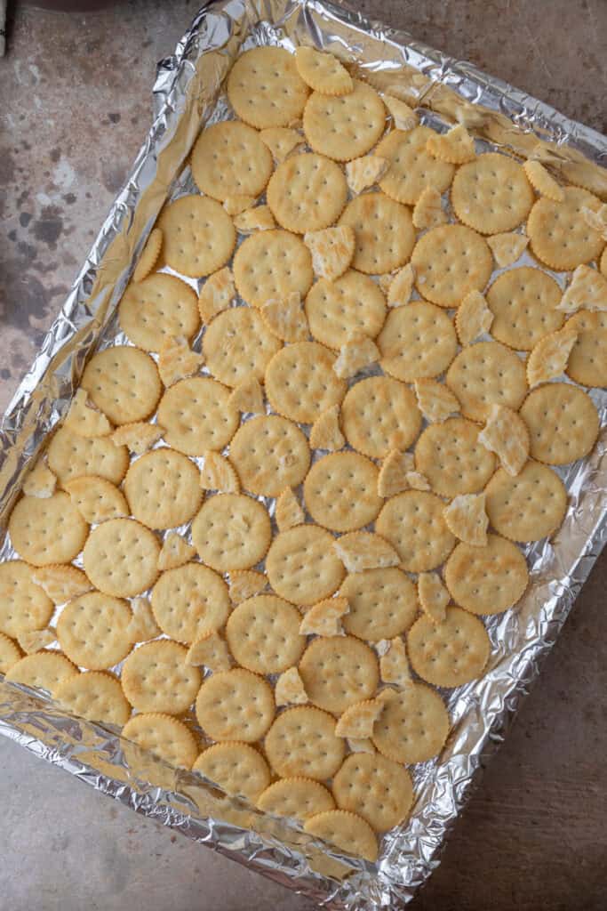 crackers on a baking sheet