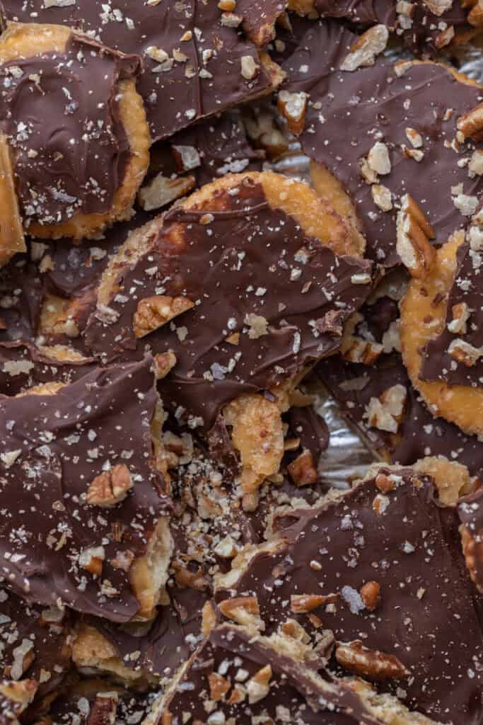 overhead shot of the Christmas Crack with Ritz Crackers recipe