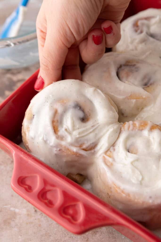 small batch cinnamon rolls in a pan