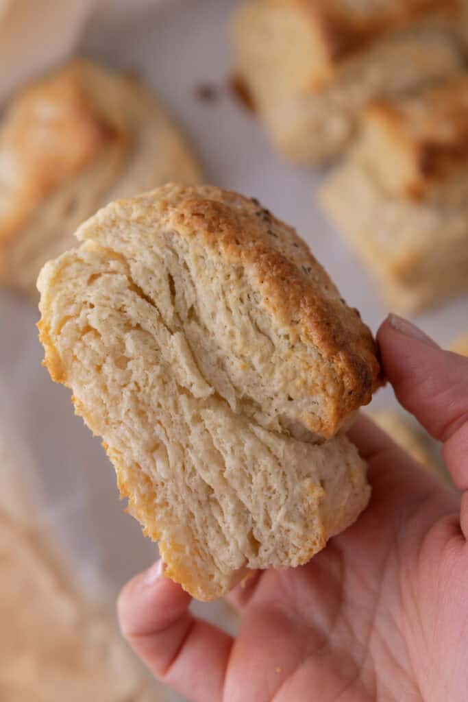 Sourdough Discard Biscuits recipe being held up