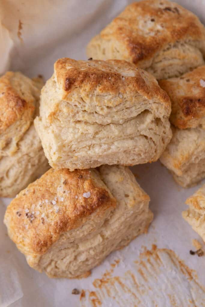 Sourdough Discard Biscuits recipe stacked on top of each other