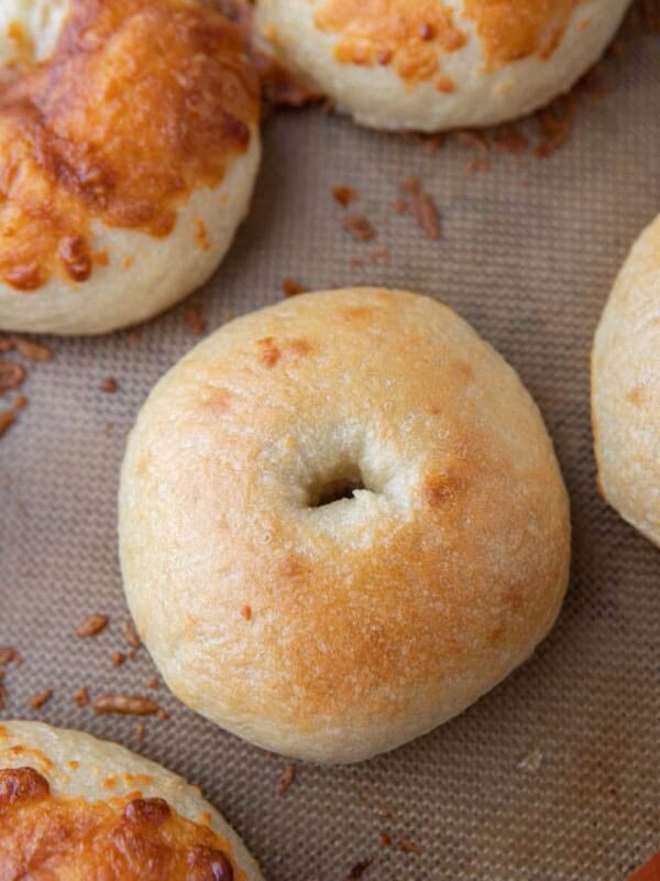 overhead shot of the sourdough bagels recipe