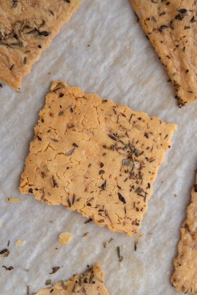 sourdough discard 3 ingredient crackers recipe overhead view