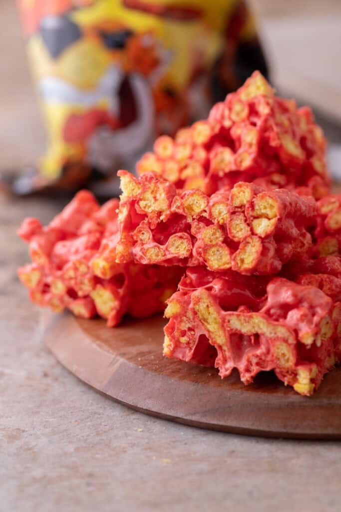 Hot Cheetos Marshmallow Crispy Treats recipe overhead shot