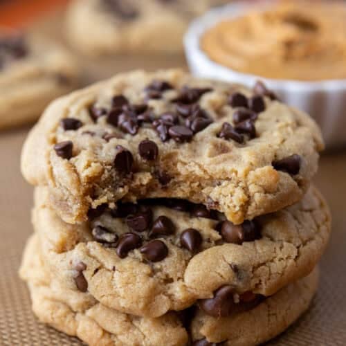 Peanut Butter Chocolate Chip Cookies stacked on top of each other