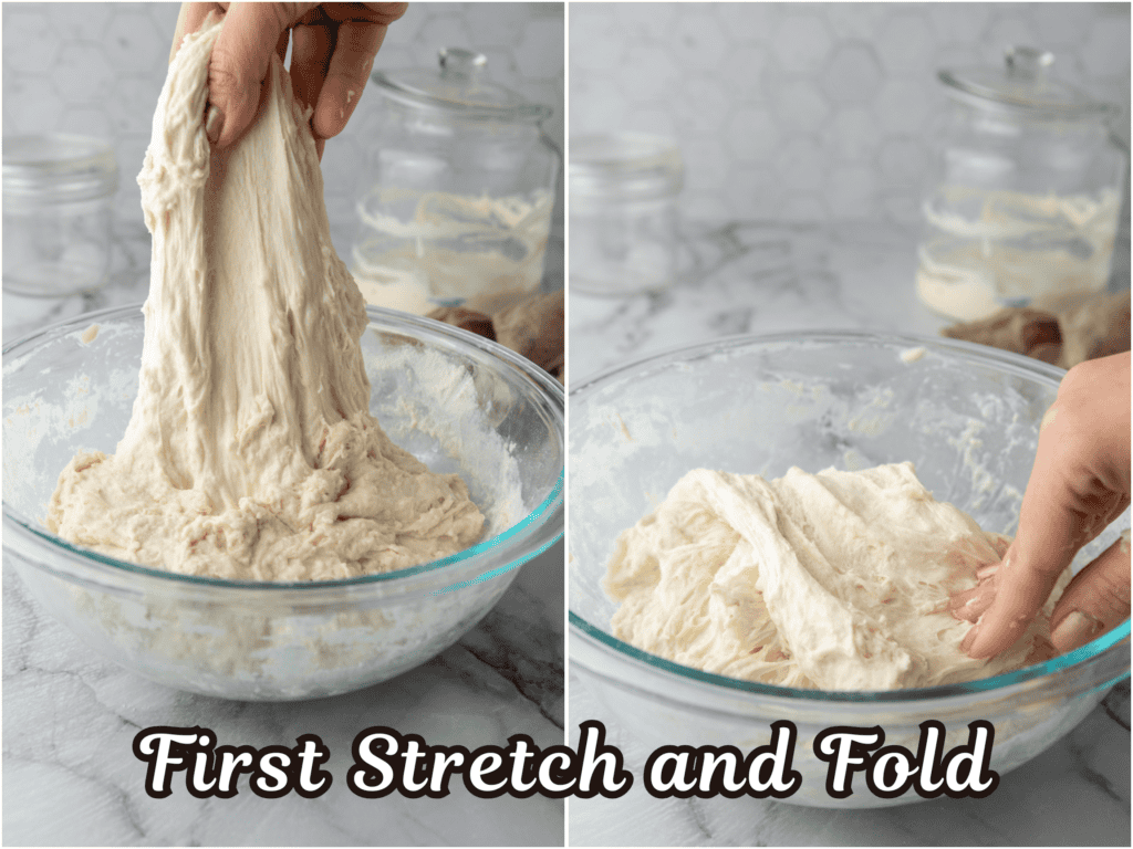 dough being stretched and folded