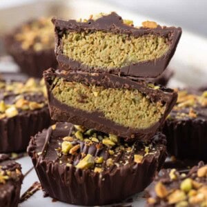 Dubai chocolate cups recipe stacked on top of each other