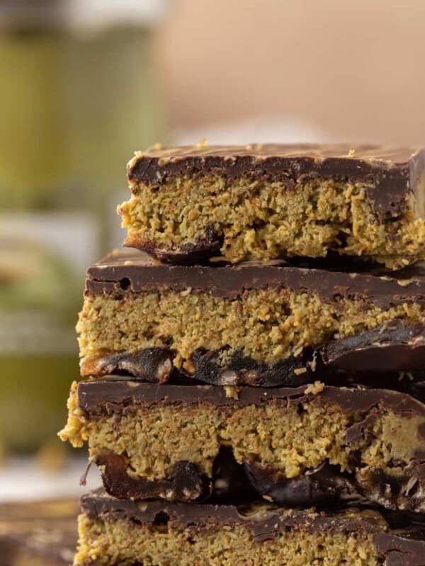 Dubai Chocolate Date Bark stacked on each other
