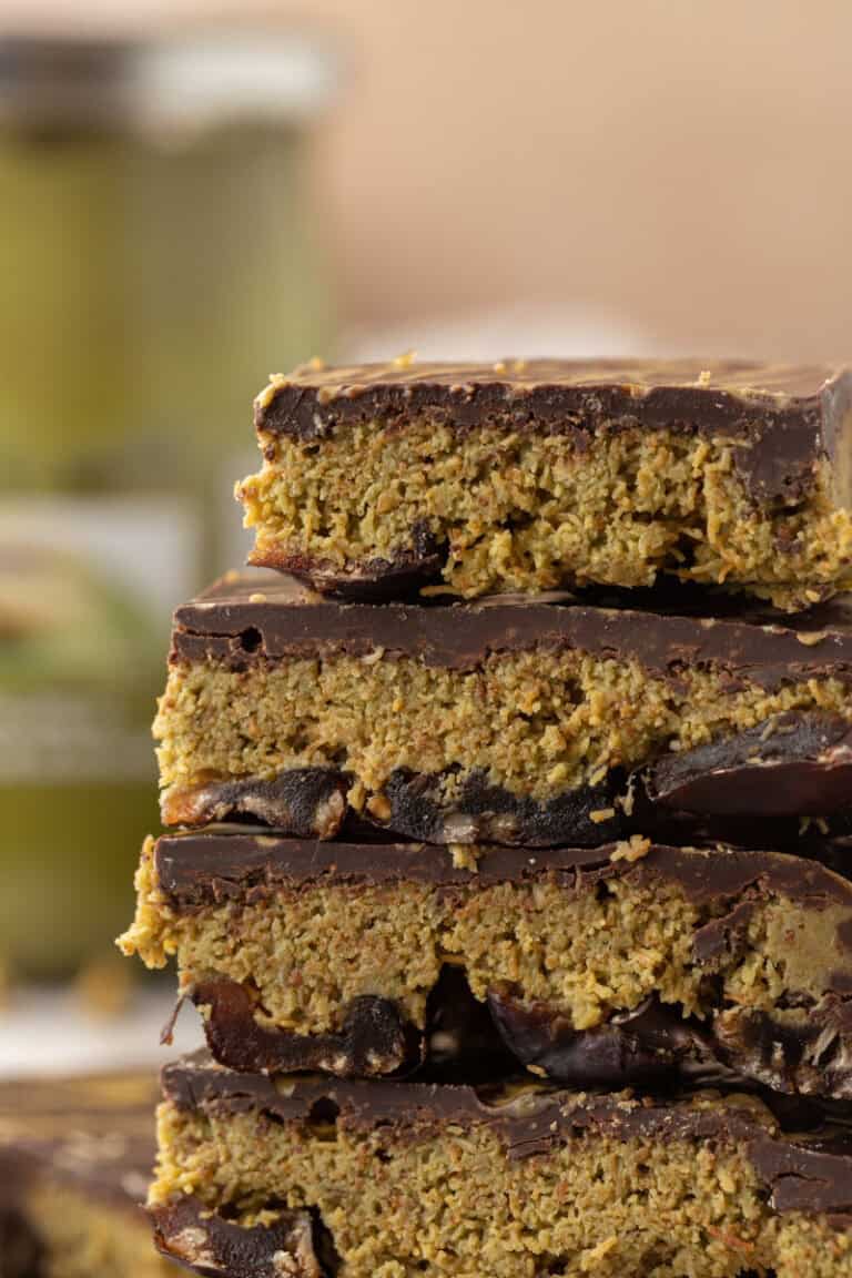 Dubai Chocolate Date Bark stacked on each other