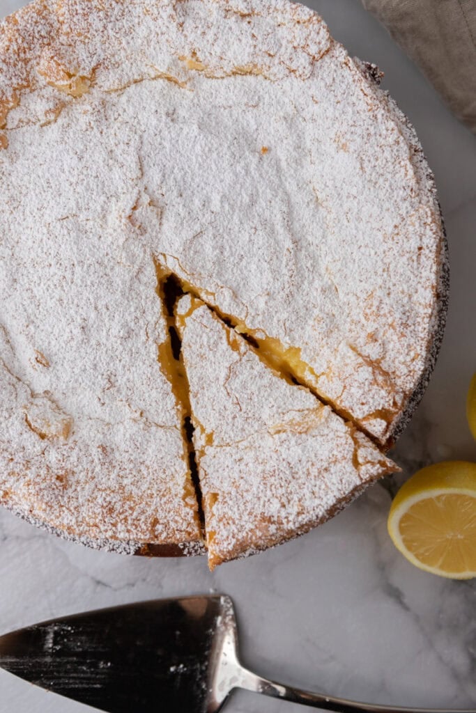 gooey butter lemon cake recipe overhead view