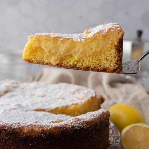 gooey butter lemon cake recipe slice in the air