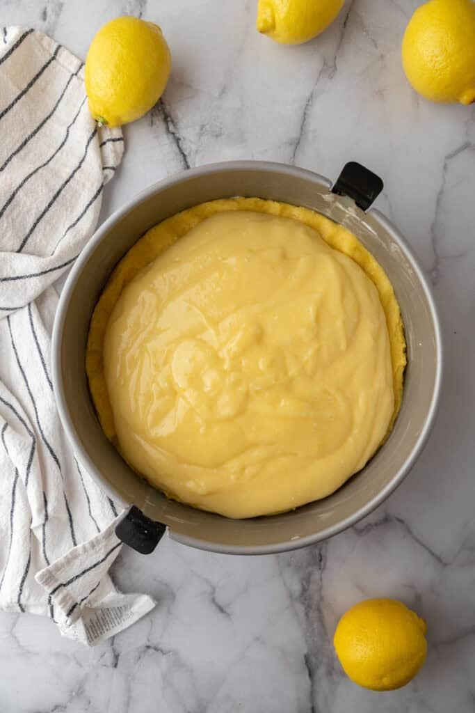 raw batter in a pan