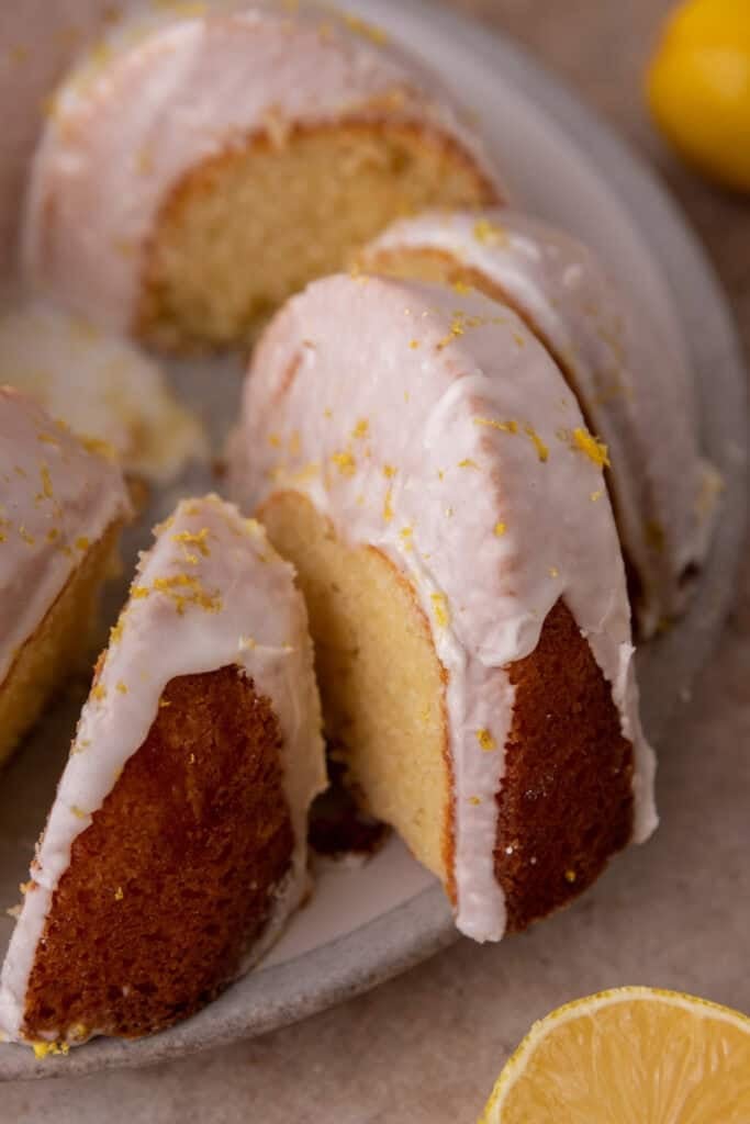 slices of the lemon bundt cake recipe overhead