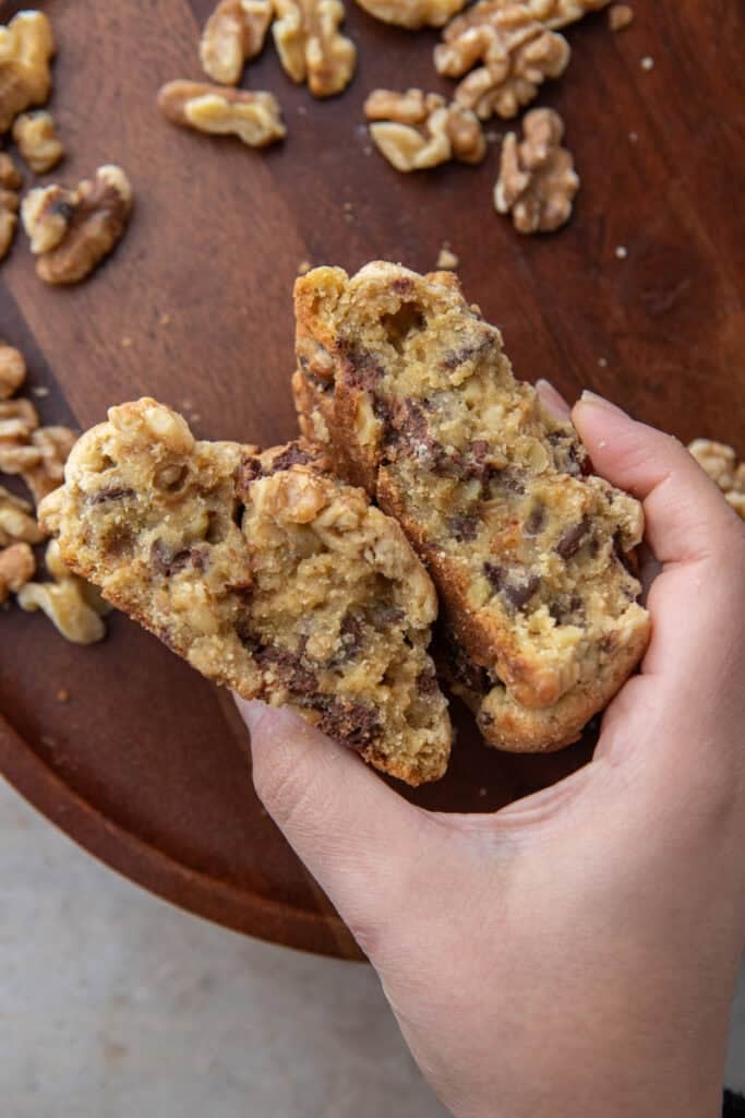 Levain Bakery Walnut Chocolate Chip Cookies Copycat Recipe split in half