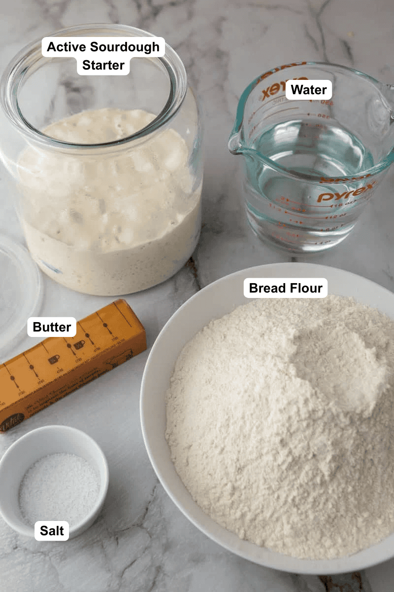 Croissant Sourdough Bread Recipe ingredients.