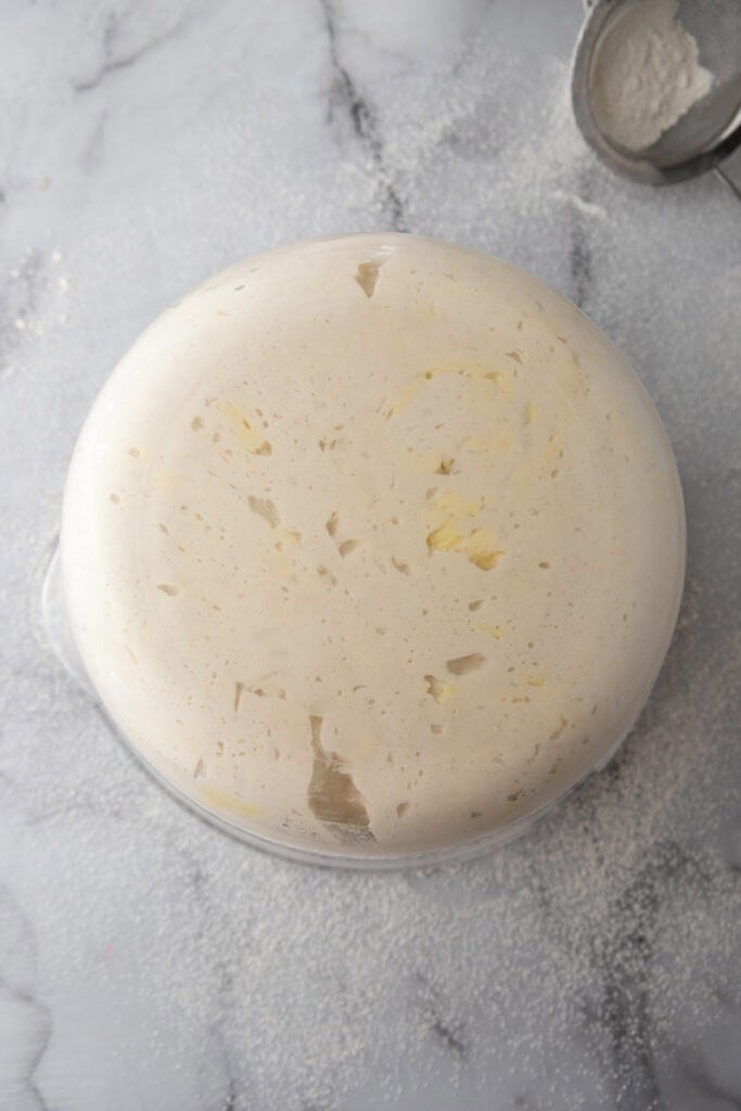 dough being bulk fermented