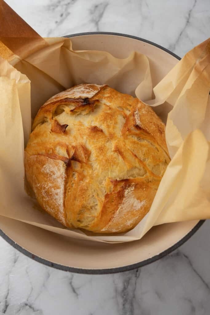 croissant sourdough bread recipe fully baked in a dutch oven