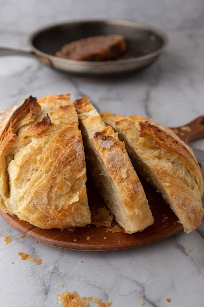 loaf of Croissant Sourdough Bread Recipe sliced up