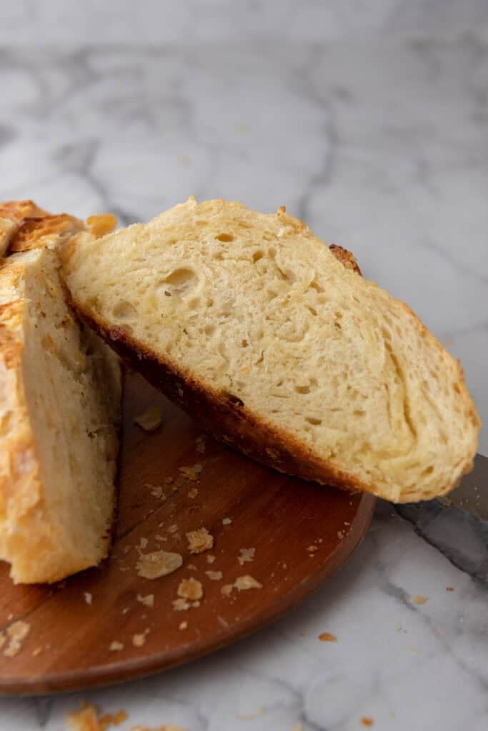 Inside of cut up sourdough croissant bread recipe