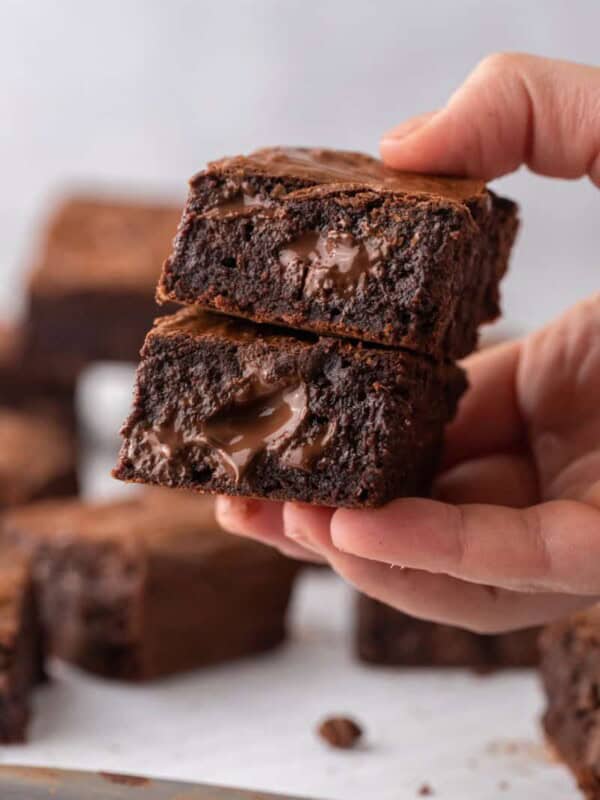 hand holding brown butter brownies