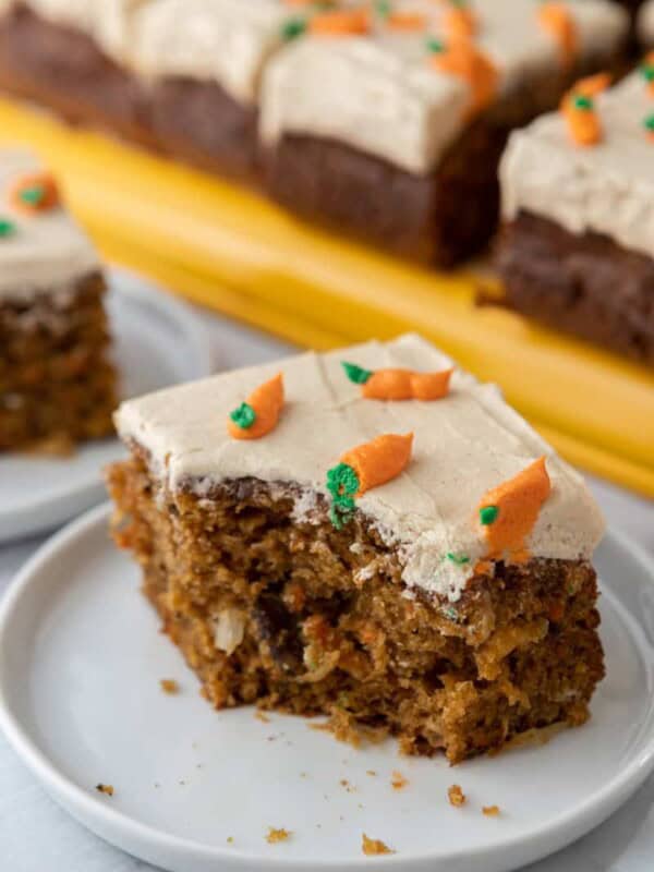 a slice of the Carrot Cake Sheet Cake
