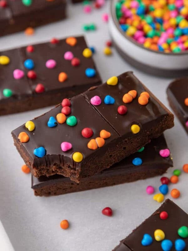 Cosmic Brownies recipe stacked on top of each other