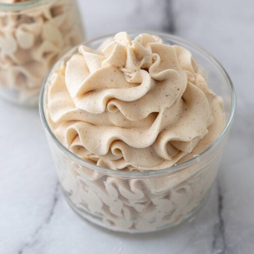 overhead view of the Brown Butter Frosting Recipe in a jar