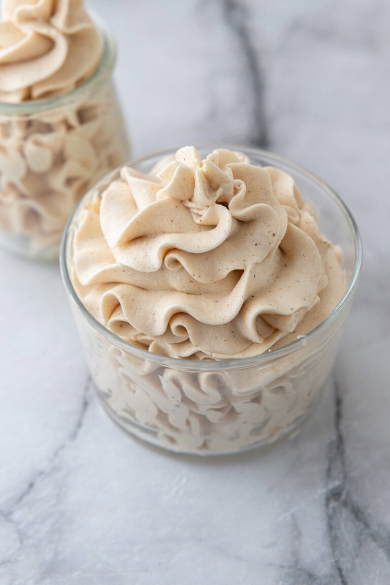 overhead view of the Brown Butter Frosting Recipe in a jar