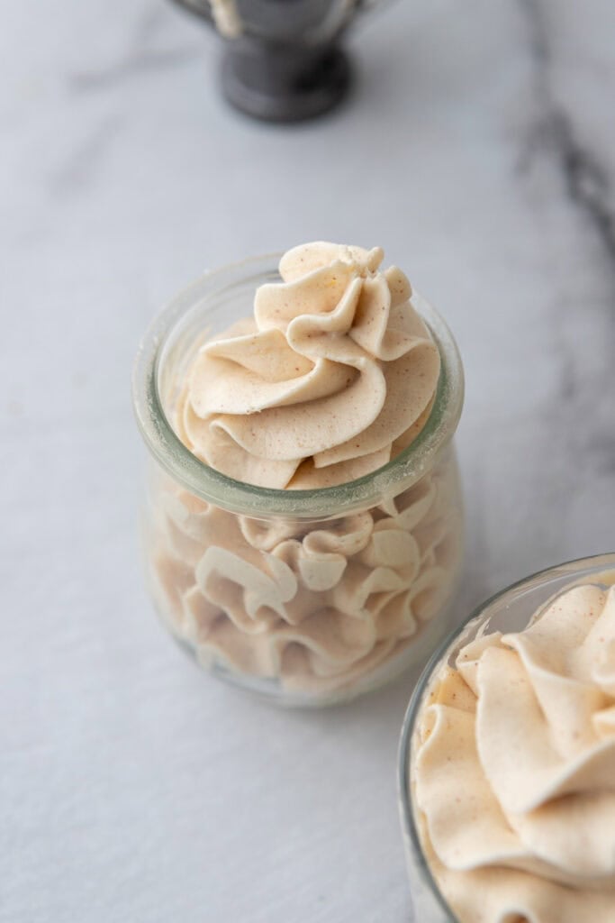 overhead view of the Brown Butter Frosting Recipe in a jar